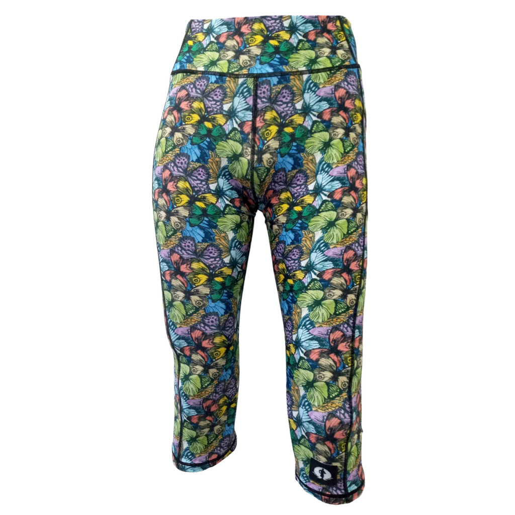 Funky Pants High Waist 3/4 Length Leggings - Butterflies edition featuring comfortable high waist fit with colourful material.