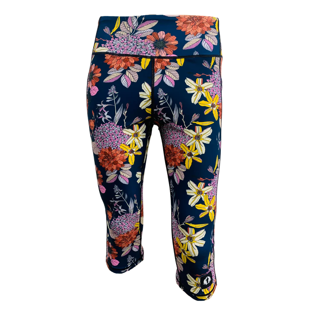 Funky Pants High Waist 3/4 Length Leggings - Floral Charms edition featuring comfortable high waist fit with colourful material.