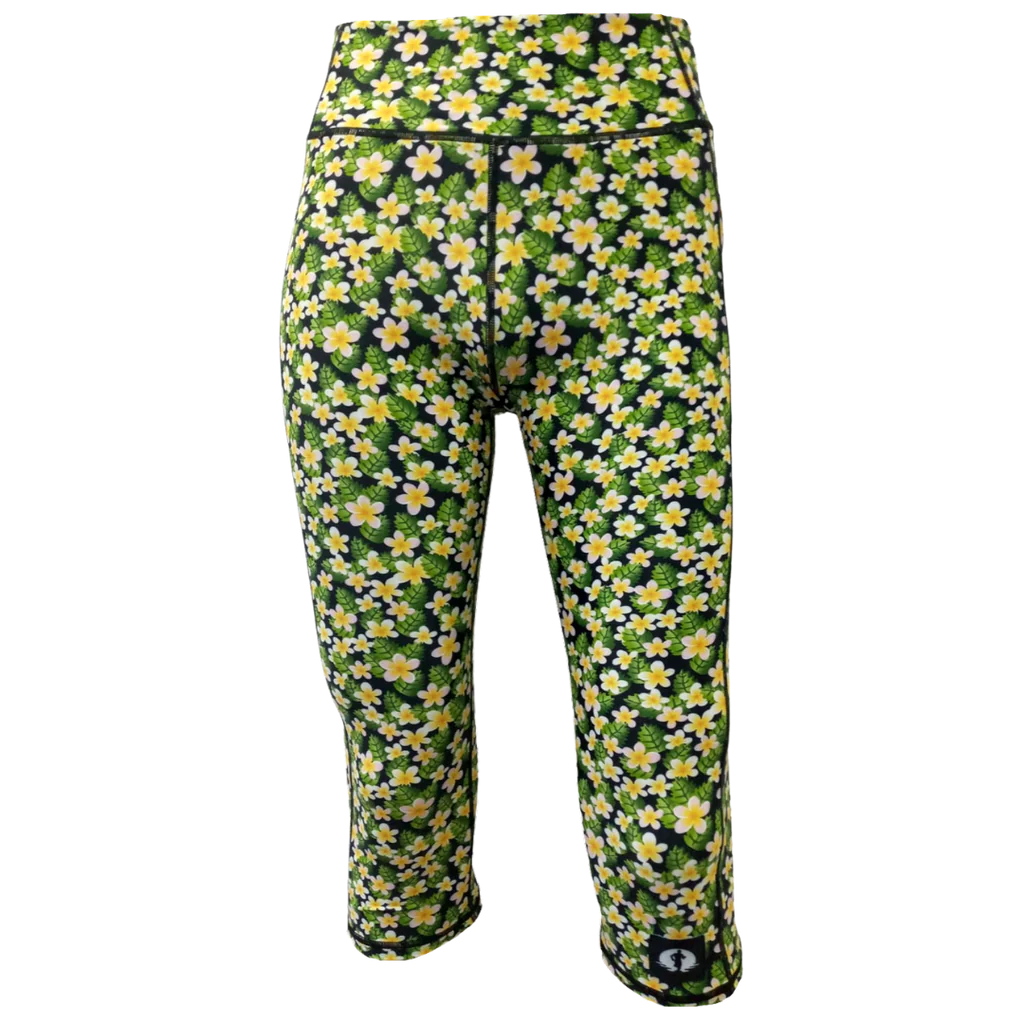 Funky Pants High Waist 3/4 Length Leggings - Frangipani edition featuring comfortable high waist fit with colourful material.