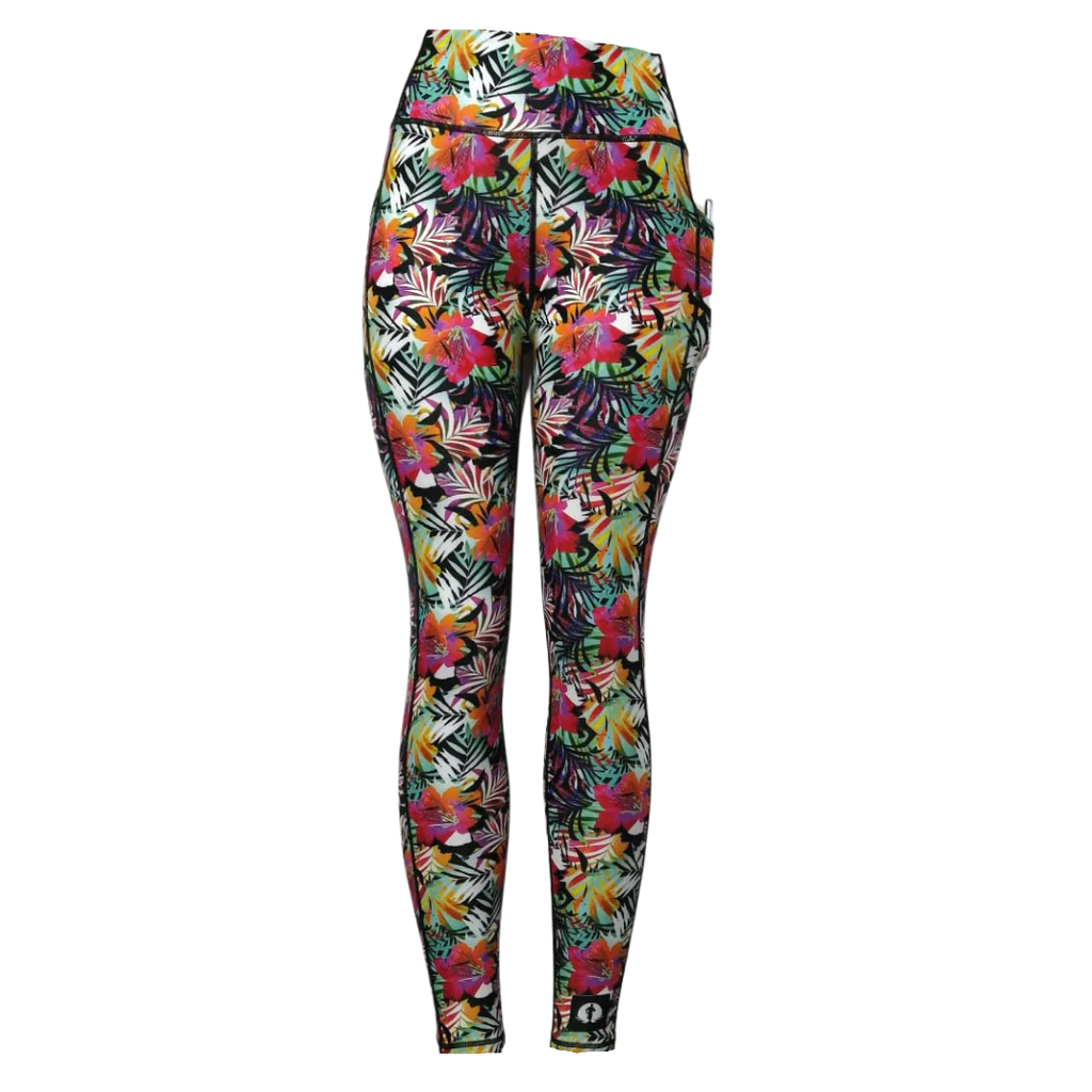 Funky Pants High Waist Full Length Leggings - Hibiscus Brights edition featuring comfortable high waist fit with colourful material.
