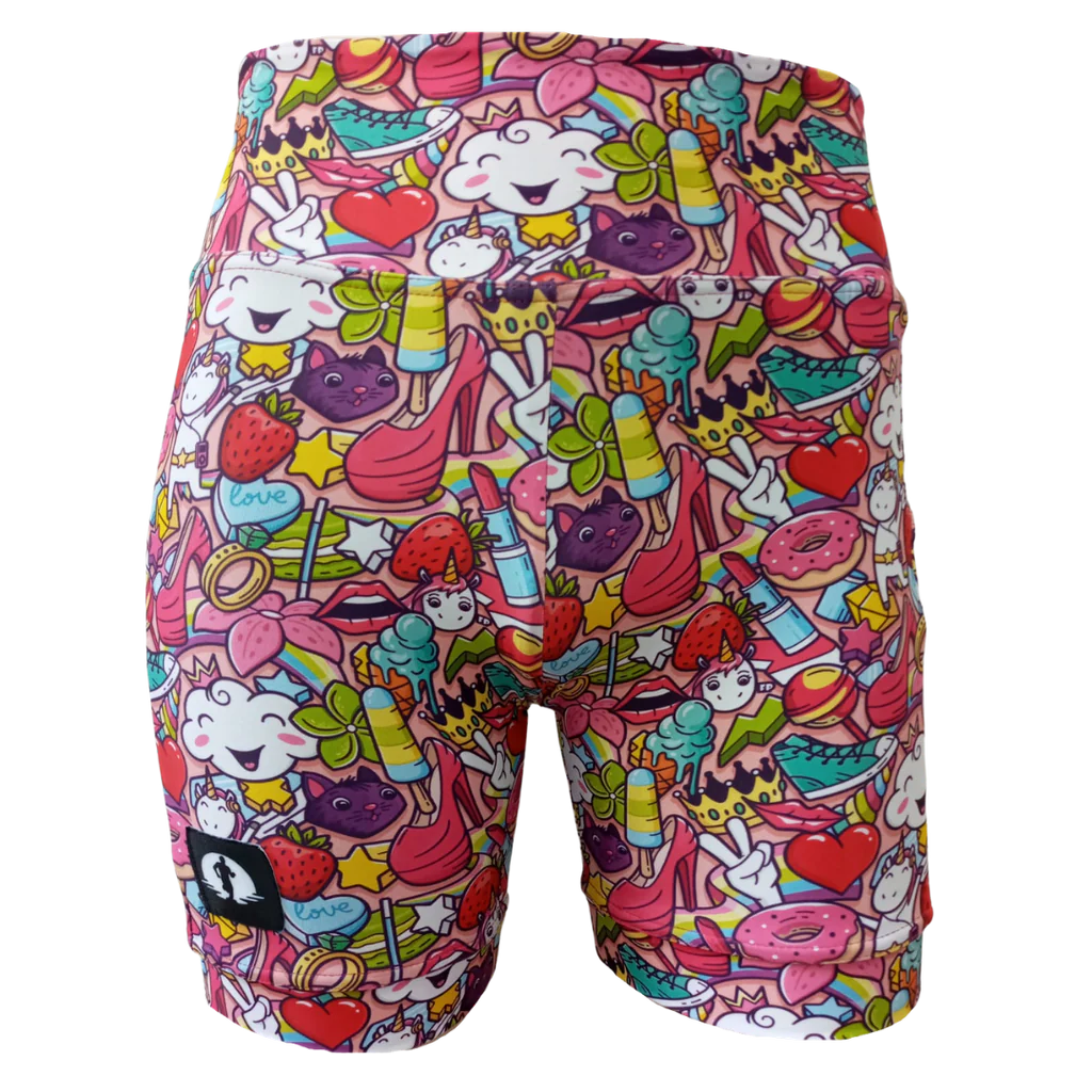 Funky Pants High Waist Shorts - Girl Power edition featuring double stitched material with high waist fit.