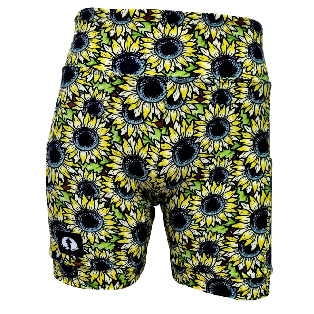 Funky Pants High Waist Shorts - Sunflower edition featuring double stitched material with high waist fit.