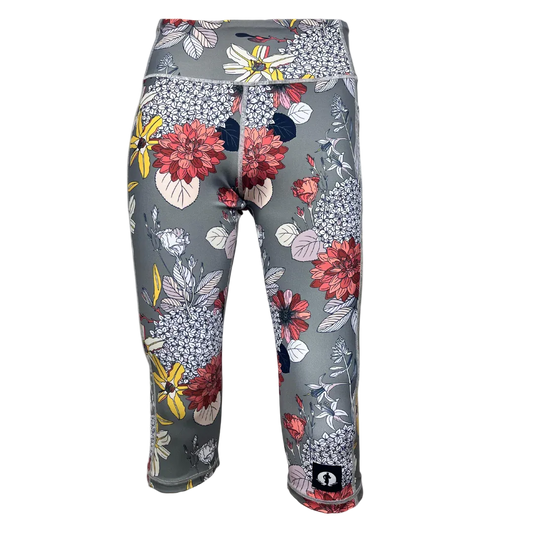 High Waist 3/4 Leggings - Grey Floral Charms