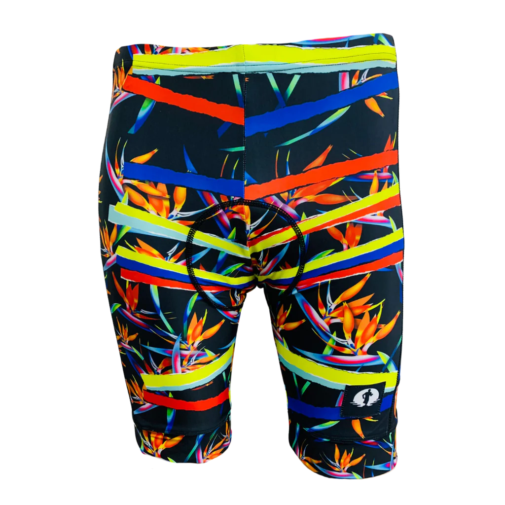 Funky Pants Regular Fit Cycling Shorts - Strelitzia Stripes edition with padded seat and colourful design