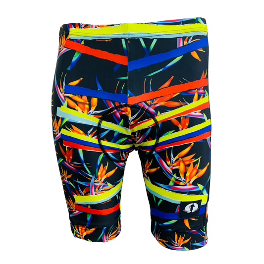 Funky Pants Regular Fit Cycling Shorts - Strelitzia Stripes edition with padded seat and colourful design