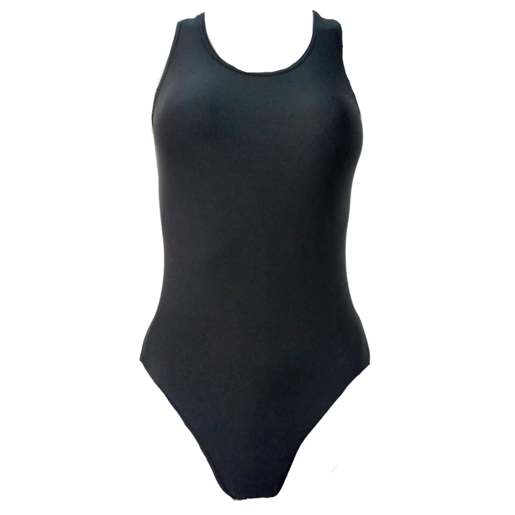 Funky Pants Full Piece Swimwear - Black edition with full coverage and racer back.