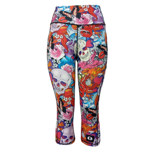 Funky Pants High Waist 3/4 Length Leggings - Ed Hardy edition featuring comfortable high waist fit with colourful material.