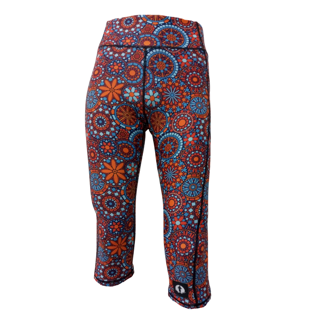 Funky Pants High Waist 3/4 Length Leggings - Colourful Mosaic edition featuring comfortable high waist fit with colourful material.