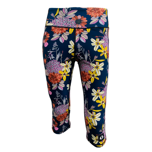 Funky Pants High Waist 3/4 Length Leggings - Floral Charms edition featuring comfortable high waist fit with colourful material.