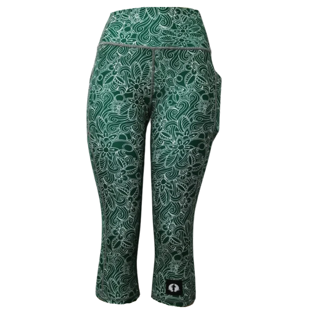 Funky Pants High Waist 3/4 Length Leggings - Fresh Green edition featuring comfortable high waist fit with colourful material.
