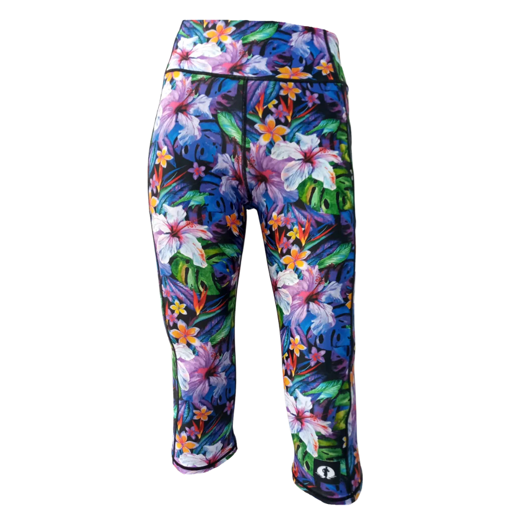 Funky Pants High Waist 3/4 Length Leggings - Hibiscus edition featuring comfortable high waist fit with colourful material.