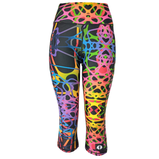 Funky Pants High Waist 3/4 Length Leggings - Rainbow Veins edition featuring comfortable high waist fit with colourful material.