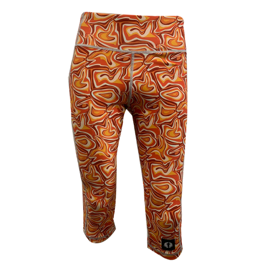 Funky Pants High Waist 3/4 Length Leggings - Twisted Trails edition featuring comfortable high waist fit with colourful material.