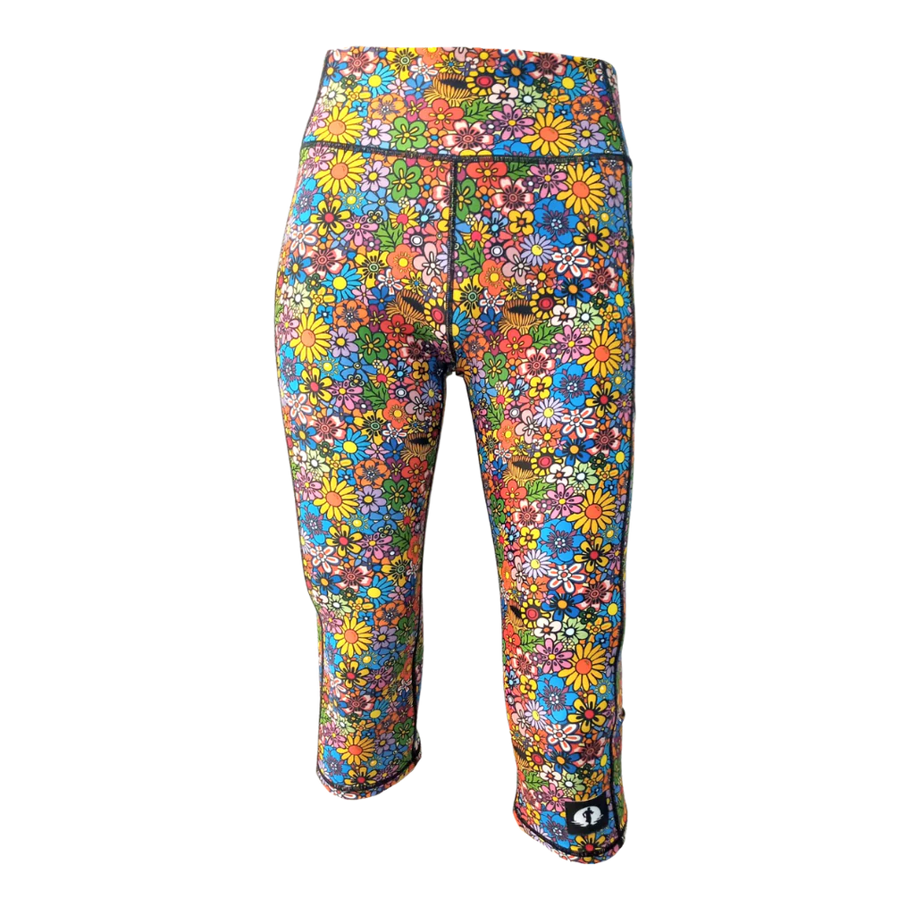 Funky Pants High Waist 3/4 Length Leggings - Funky Flowers edition featuring comfortable high waist fit with colourful material.