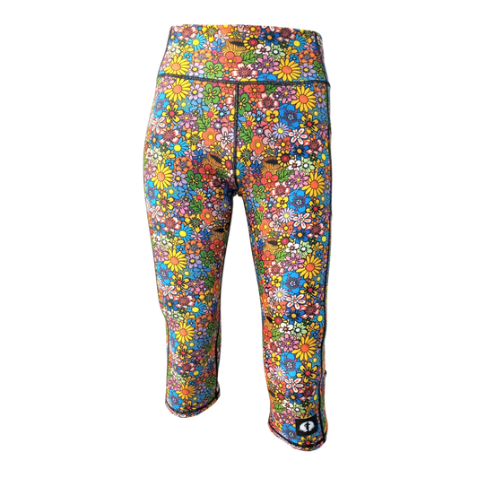 Funky Pants High Waist 3/4 Length Leggings - Funky Flowers edition featuring comfortable high waist fit with colourful material.