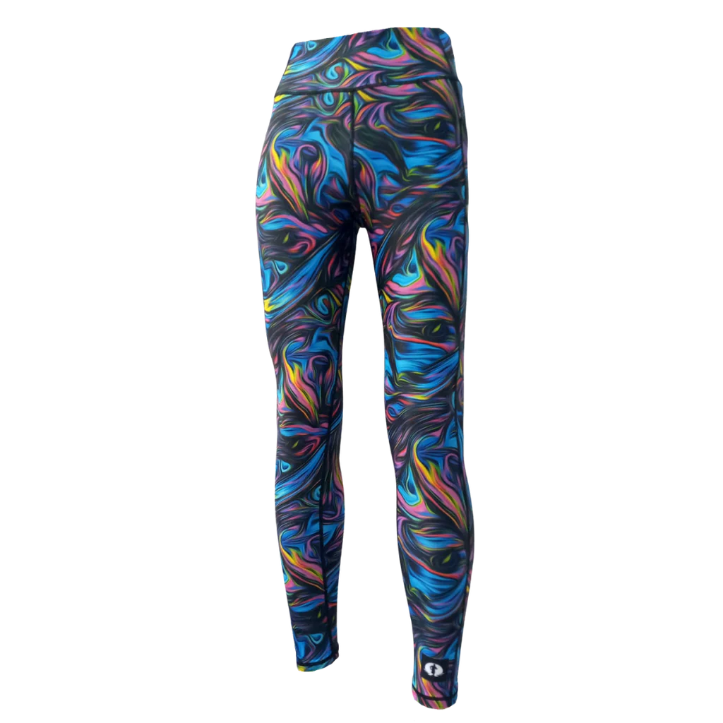 Funky Pants High Waist Full Length Leggings - Peacock Marble edition featuring comfortable high waist fit with colourful material.