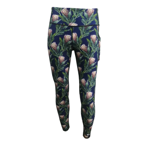 Funky Pants High Waist Full Length Leggings - Protea 03 edition featuring comfortable high waist fit with colourful material.