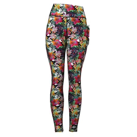 Funky Pants High Waist Full Length Leggings - Hibiscus Brights edition featuring comfortable high waist fit with colourful material.