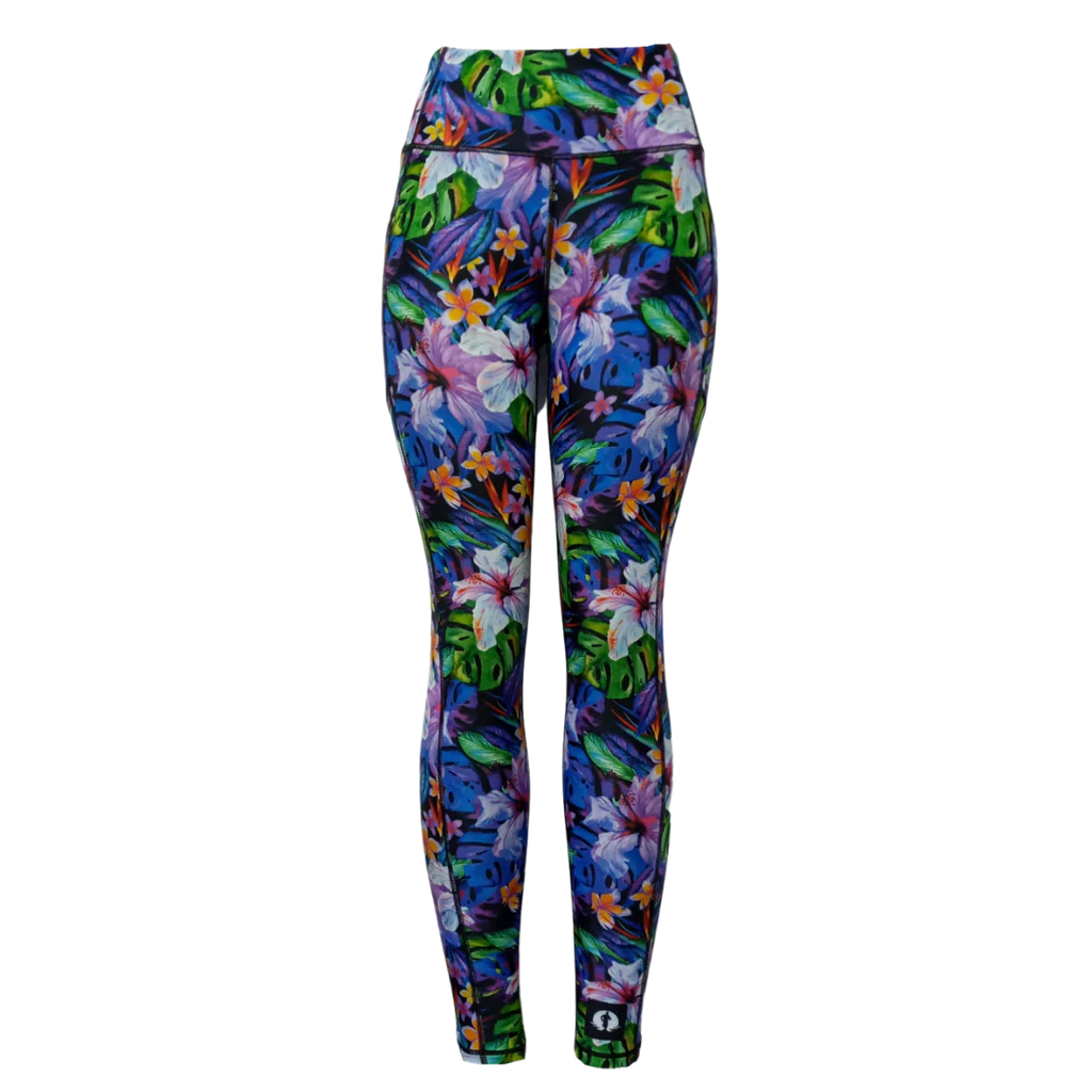 Funky Pants High Waist Full Length Leggings - Hibiscus edition featuring comfortable high waist fit with colourful material.