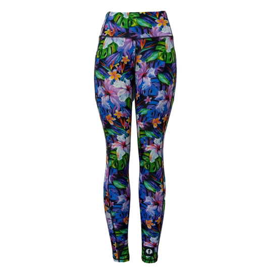Funky Pants High Waist Full Length Leggings - Hibiscus edition featuring comfortable high waist fit with colourful material.