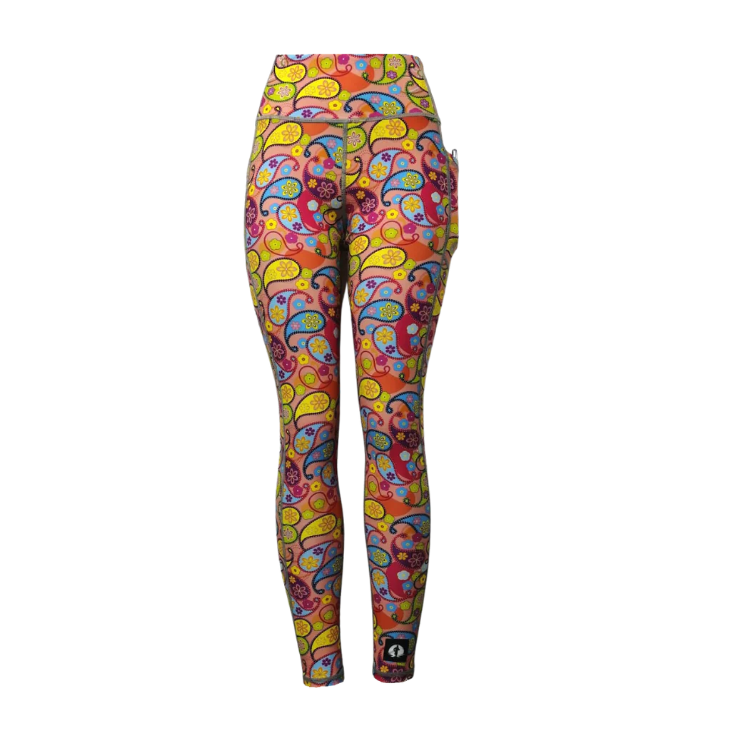 Funky Pants High Waist Full Length Leggings - Paisley edition featuring comfortable high waist fit with colourful material.