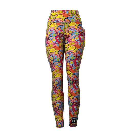 Funky Pants High Waist Full Length Leggings - Paisley edition featuring comfortable high waist fit with colourful material.