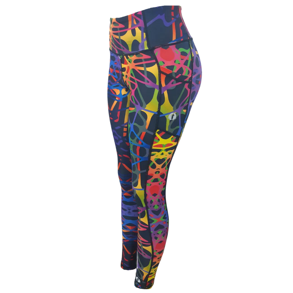 Funky Pants High Waist Full Length Leggings - Rainbow Veins edition featuring comfortable high waist fit with colourful material.