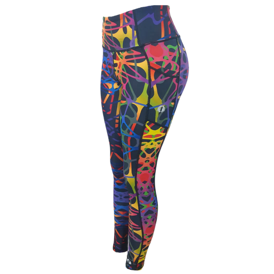 Funky Pants High Waist Full Length Leggings - Rainbow Veins edition featuring comfortable high waist fit with colourful material.