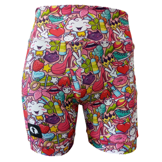 Funky Pants High Waist Shorts - Girl Power edition featuring double stitched material with high waist fit.