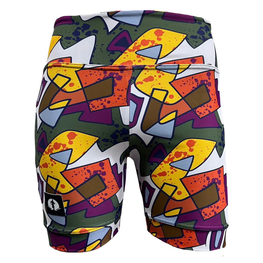 Funky Pants High Waist Shorts - Picasso edition featuring double stitched material with high waist fit.