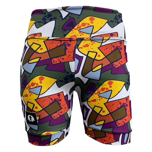 Funky Pants High Waist Shorts - Picasso edition featuring double stitched material with high waist fit.