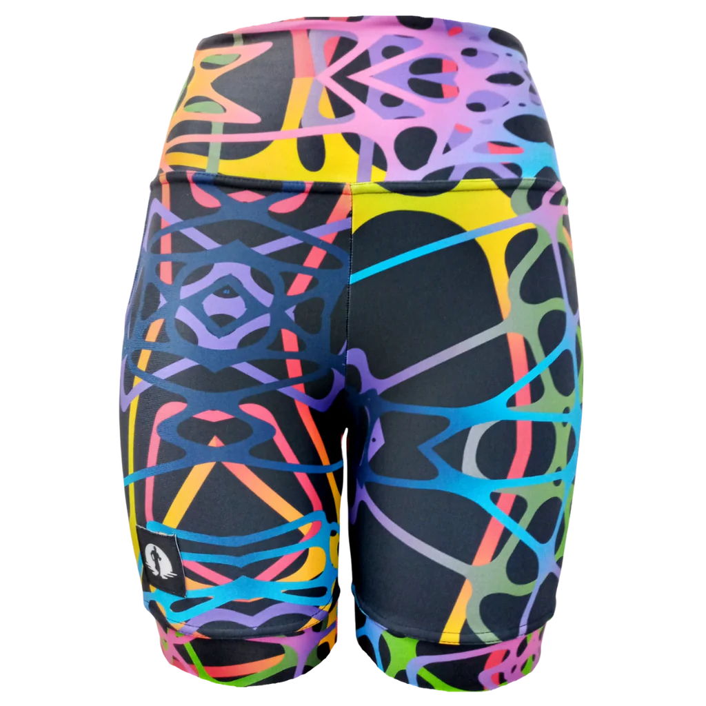 Funky Pants High Waist Shorts - Rainbow Veins edition featuring double stitched material with high waist fit.