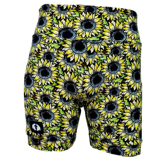 Funky Pants High Waist Shorts - Sunflower edition featuring double stitched material with high waist fit.