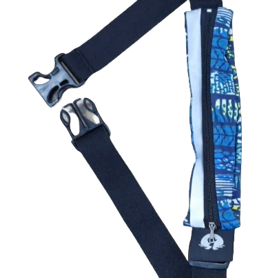 Funky Pants Running Belt - Eddy Will Go edition featuring sip and reflective strip in colourful material.