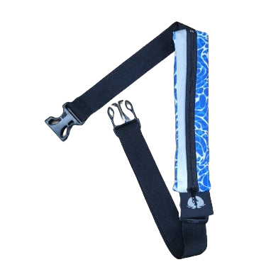 Funky Pants Running Belt - Ocean edition featuring sip and reflective strip in colourful material.
